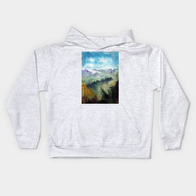 Watercolor landscape sky clouds Kids Hoodie by Olga Berlet